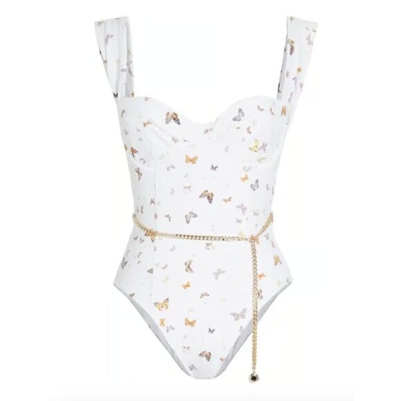 WeWoreWhat Other - WEWOREWHAT Vintage Danielle One Piece Swimsuit White Butterfly Print - Size M